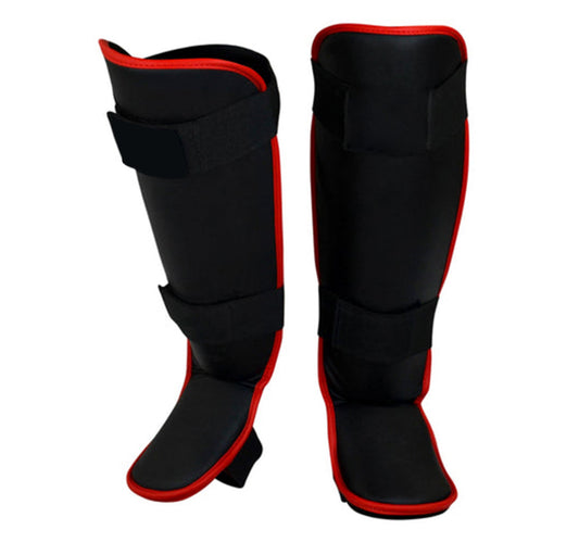 Black/Red Cotton/Mesh Instep Shin Guard Muay Thai/ Kickboxing