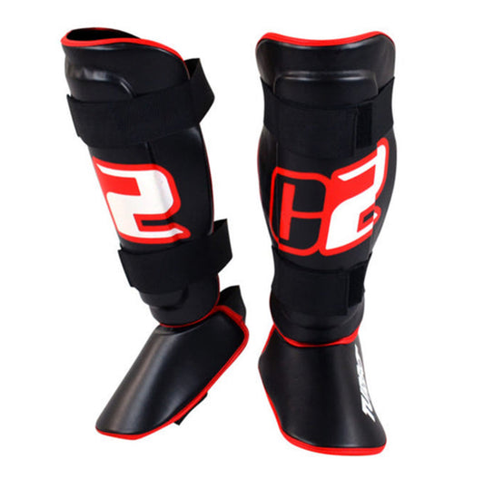 Black/Red Muay Thai/Kickboxing Shin Guards
