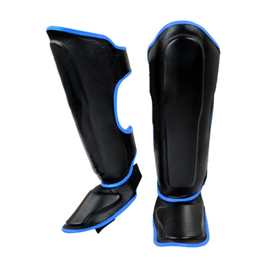 Black/Blue Trim Muay Thai/Kickboxing Shin Guards